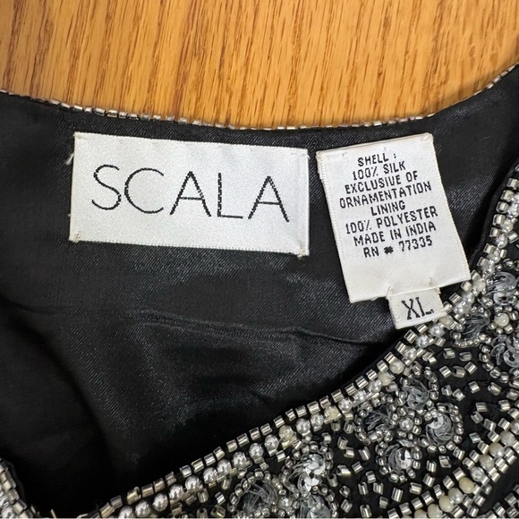 SCALA Embroidered Silk Formal Evening Jacket Silver Floral Beading - Picture 13 of 16